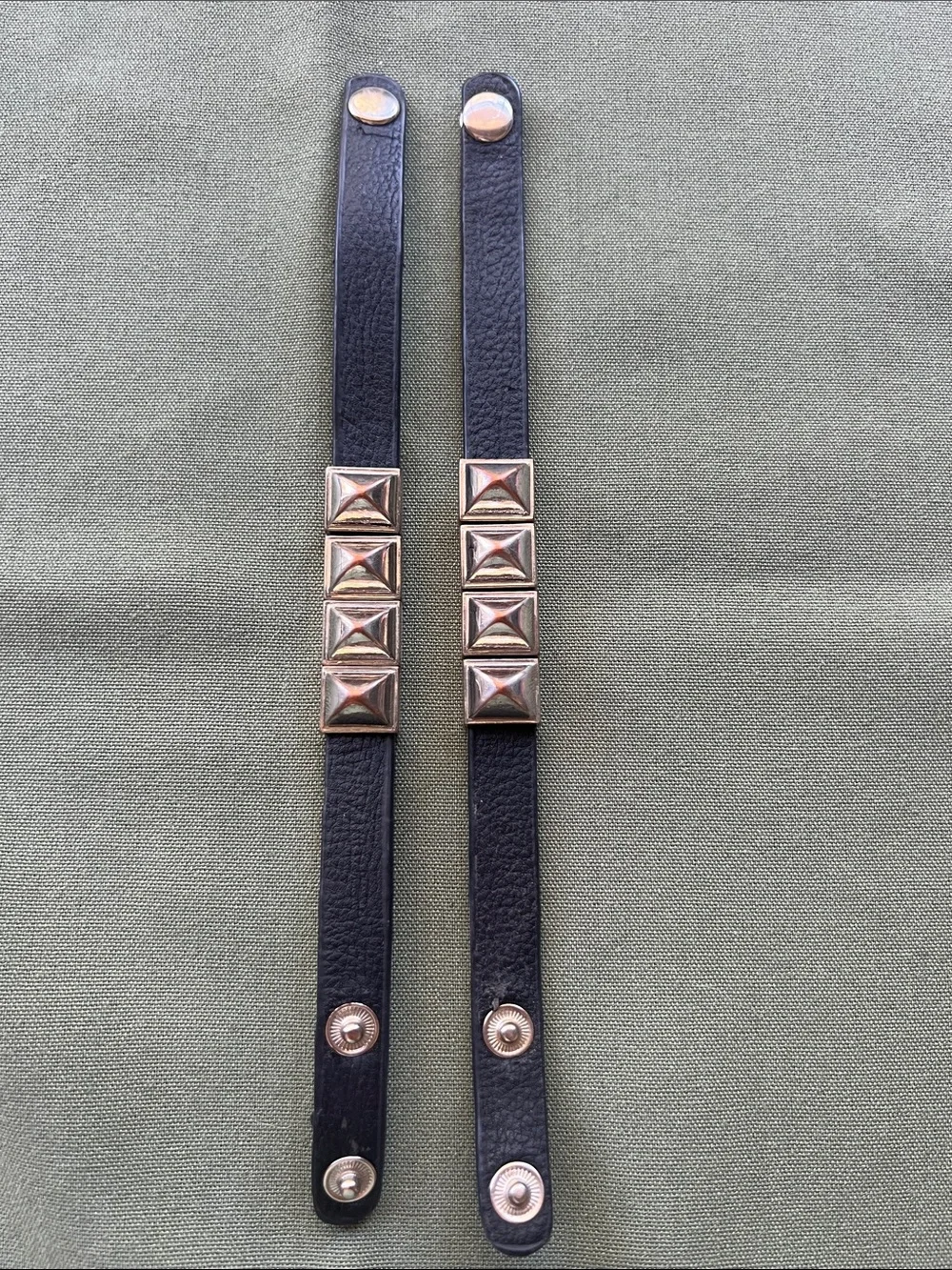 Black Leather Stud Bracelet with metal Pyramid Accents